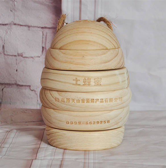 蜂窝形蜂蜜木桶盒（天然松木激光雕刻）