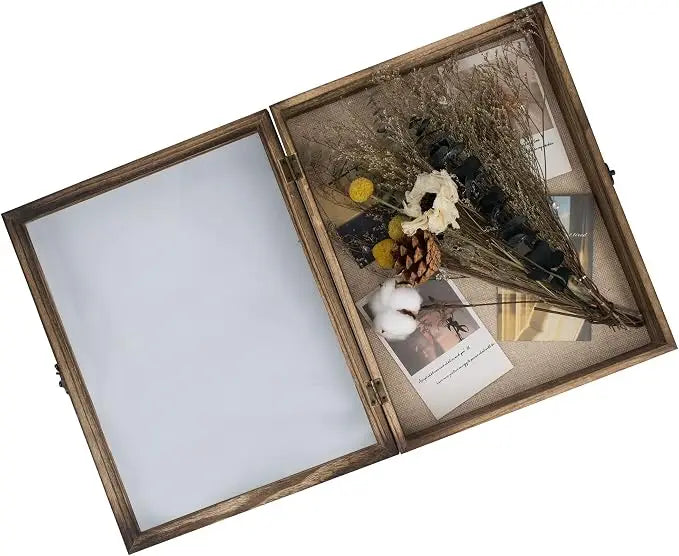 木质 Shadow Box 相框（11x14 钢化玻璃铰链门麻布背板）