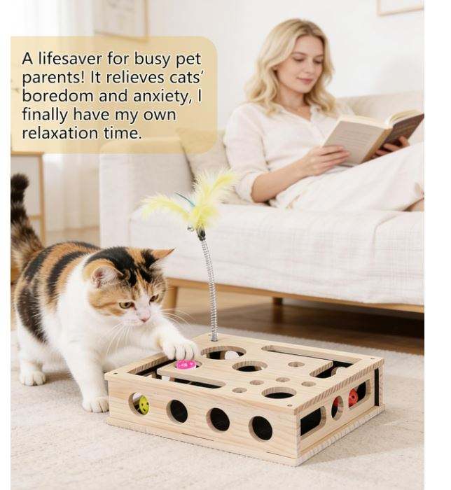 木质猫益智玩具（互动抓板磨爪盒）