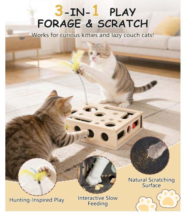 木质猫益智玩具（互动抓板磨爪盒）