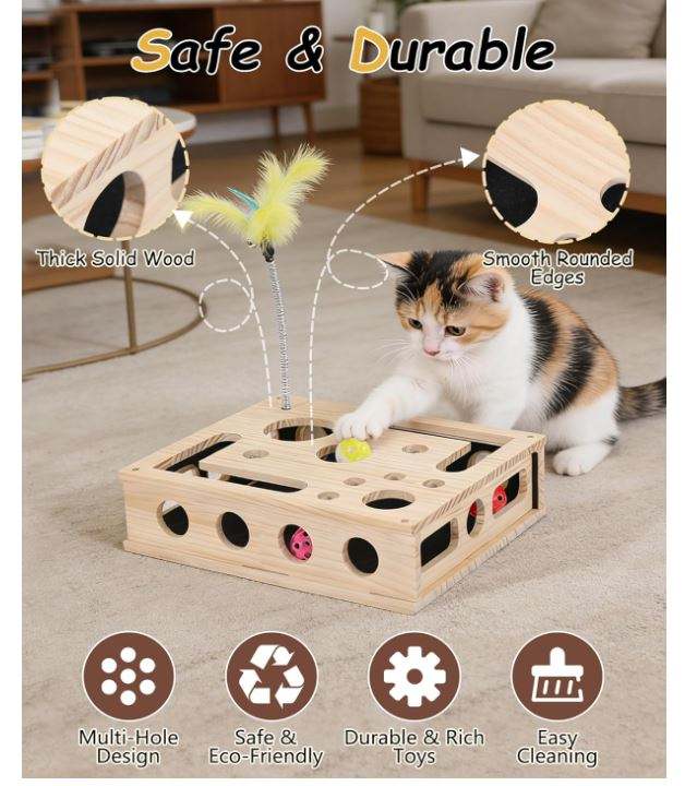 木质猫益智玩具（互动抓板磨爪盒）